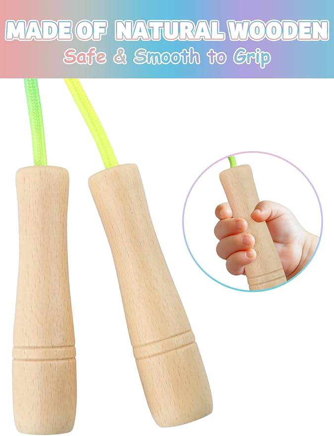 Jump Rope for Kids, Lorvain Adjustable Skipping Rope, Kids Jump Ropes with Wooden Handle for Girls Boys, Weighted Jumping Ropes for Fitness Workout Exercise Outdoor Fun Activity