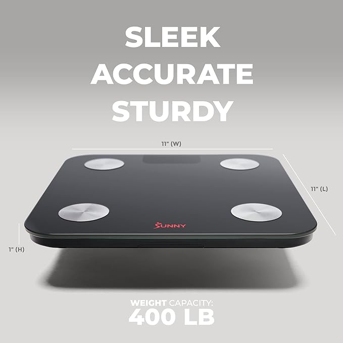 Sunny Health & Fitness 20 Metric Advanced Body Fat Composition BMI Scale with Health Tracker & Analyzer App - Smart Bathroom Scale for Body Weight, Metabolic Age, BMR, Fat Mass and More – SF-WS022063