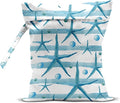 Wet Dry Bag for Swimsuit, Travel, Beach, Pool, Diapers, Dirty Yoga Gym Clothes, Makeup, Waterproof Reusable Beach Bag with Ocean Decor Starfish Sea Horse Anchor