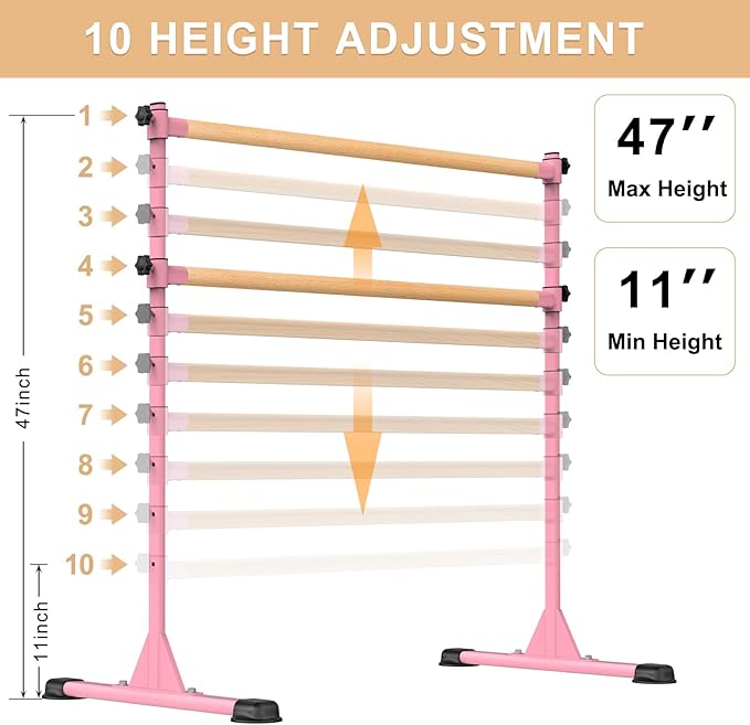 Height Adjustable Ballet Barre, Heavy Duty Freestanding Dance Bar, Anti-Slip Sturdy for Kids & Adults, Ideal for Home, Ballet, Fitness, Yoga