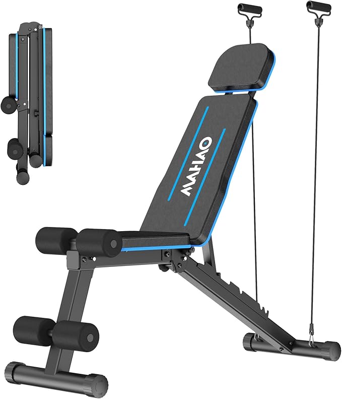 Adjustable Weight Bench for Home Gym, Workout Bench Incline Decline with Adjustable Headrest, Fast Folding Bench Press for Full Body Workout
