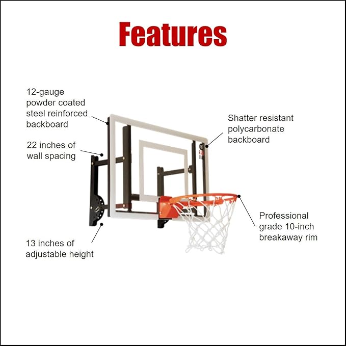 RAMGOAL Wall Mounted Indoor Adjustable Mini Basketball Hoop with Ball | 24" Shatter Resistant Backboard with Professional Grade Breakaway Rim and Steel Reinforced Wall Mount Built for Slam Dunks
