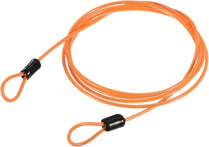 MECCANIXITY Security Steel Cable Lock, Safety Cable Flexible Wire Rope Luggage Lock 5feet 2.5mm Vinyl Coated Braided Steel with Double Loop for Bike Bicycle U-Lock Padlock Orange