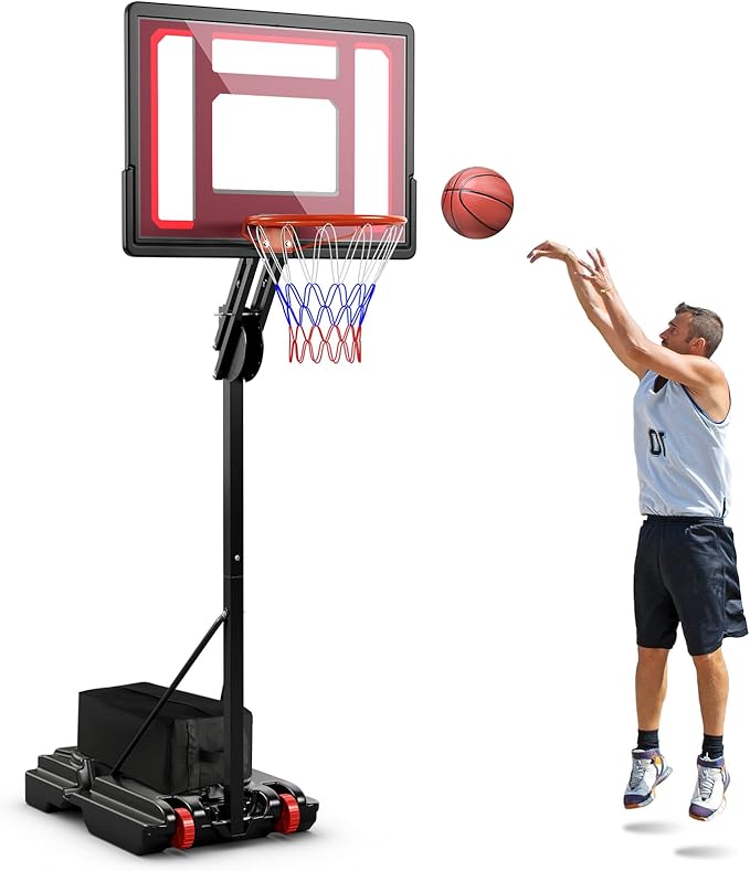 Giantex 10 Ft Basketball Hoop Outdoor - 5 FT to 10 FT Height Adjustable Indoor Portable Basketball Goal System with 2 Wheels, Weight Bag, Fillable Base, 32" Backboard, Perfect for Kids Teens Adults