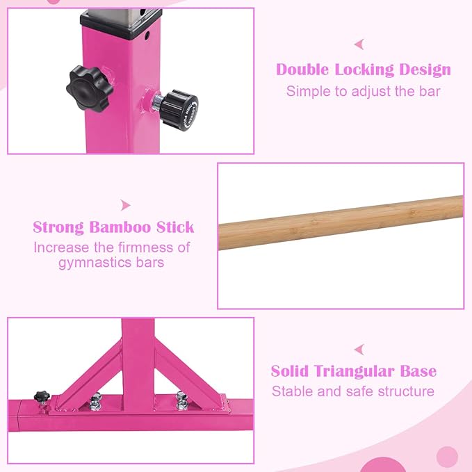 Costzon Double Horizontal Bars, Junior Gymnastic Training Parallel Bars w/11-Level 38-55" Adjustable Heights, 264lbs Capacity, Ideal for Indoors, Outdoor, Home Practice