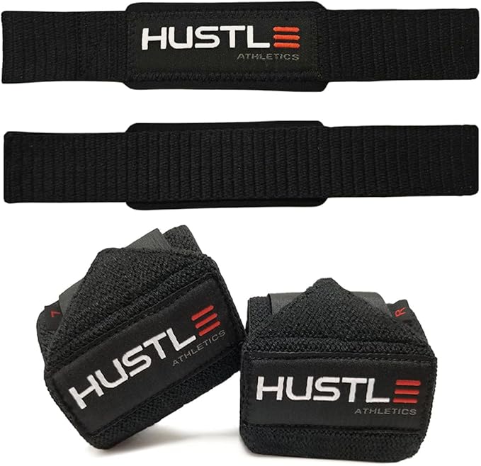 Hustle Athletics Wrist Wraps for Weightlifting, USPA-Approved Wrist Support Weight Lifting Wraps, Premium Hook-and-Loop, 12 in or 18 in Heavy-Duty Cotton-Elastic Support for Powerlifting & Bench Press