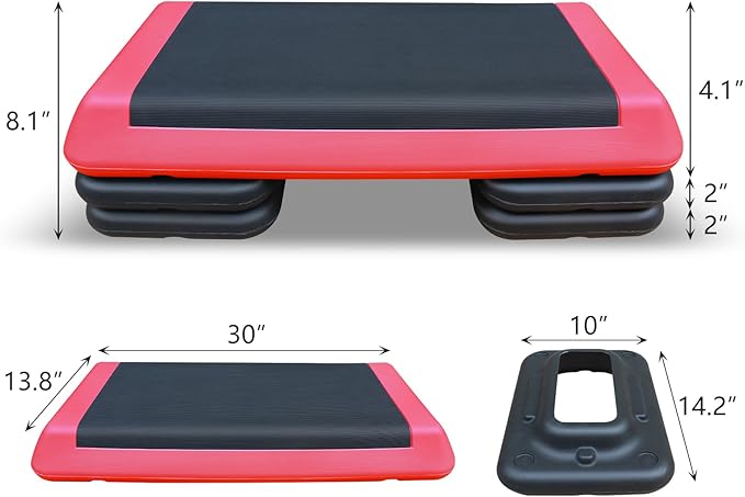Aerobic Step Platform 30" × 14" Height Adjustable Workout Step for Fitness Strength Training with Risers Exercise Platform for Home Gym