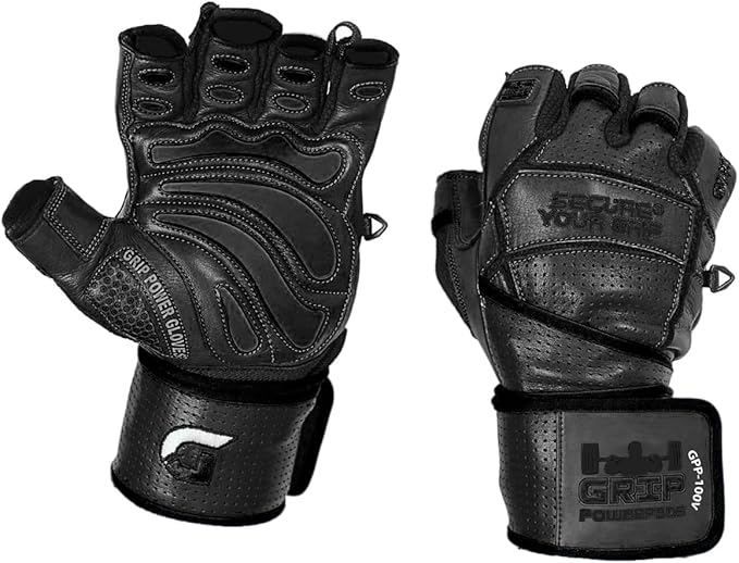 Elite Leather Gym Gloves with Built in 2" Wide Wrist Wraps Grip & Design for Weightlifting Power Lifting Bodybuilding & Strength Training Workout Exercises, Size : X-Large, Size : X-Large