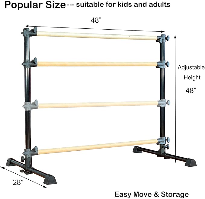 MARFULA 4 Ft Portable Wood Ballet Barre Ballet Bar Dance Barre Freestanding with Carry Bag