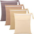 SATINIOR 4 Pack Wet Dry Bags for Baby Cloth Diapers Washable Travel Swimsuit Wet Bags Reusable with Two Zippered Pockets for Yoga Gym Swimsuits Travel Beach Pool Soiled Items(Maillard Color)