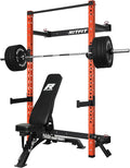 RitFit Multi-Functional Folding Squat Rack for Home Gym, 2.36'' x 2.36'' Wall Mounted Squat Rack with Attachments - Space Saving Squat Power Rack