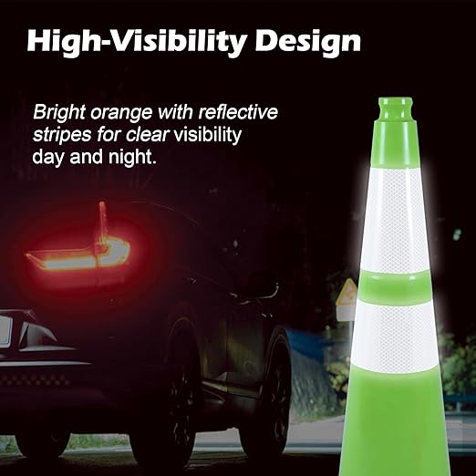 4 Pack 28" Green Traffic Safety Cones with Weighted Black Base – High-Visibility PVC Cones for Construction Sites, Parking Lots & Crowd Control (28 inch -4 Pack)