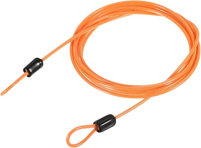 MECCANIXITY Security Steel Cable Lock, Safety Cable Flexible Wire Rope Luggage Lock 6.5feet 2.5mm Vinyl Coated Braided Steel with Double Loop for Bike Bicycle U-Lock Padlock Orange