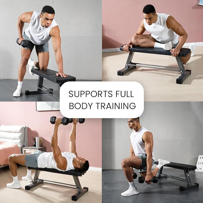 FF Finer Form Essential Flat Weight Bench for Your Home Gym – Heavy Duty Workout Bench for Bench Press, Hip Thrusts & Strength Training Exercise – Compact, Fitness Equipment for Home Use