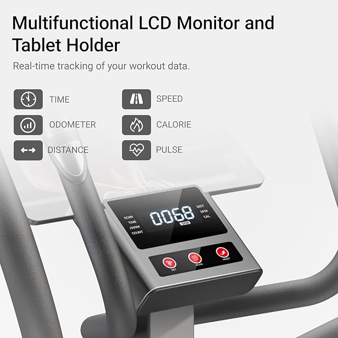 UMAY Elliptical Machine for Home, Elliptical Exercise Machine with 8 Levels Resistance & Pulse Rate Grips, Silent Magnetic Elliptical Trainer with 15.5" Stride and LCD Monitor