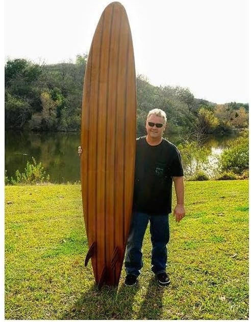 Natural Beauty Long Board Wooden Surfboard Handmade with Ultra Stylish Fins and Sleek, Glossy Exterior, Red Cedar and Then Finished in a Durable Fiberglass Epoxy