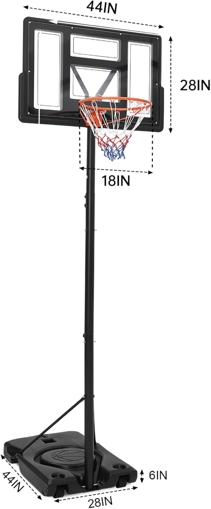 Basketball Hoop Outdoor 10FT Height Adjustable, Portable Basketball Goals & Hoops with PC Backboard and Large Water/Sand Base, Indoor Outdoor Basketball Hoop for Kids Youth Adults Backyard Driveway