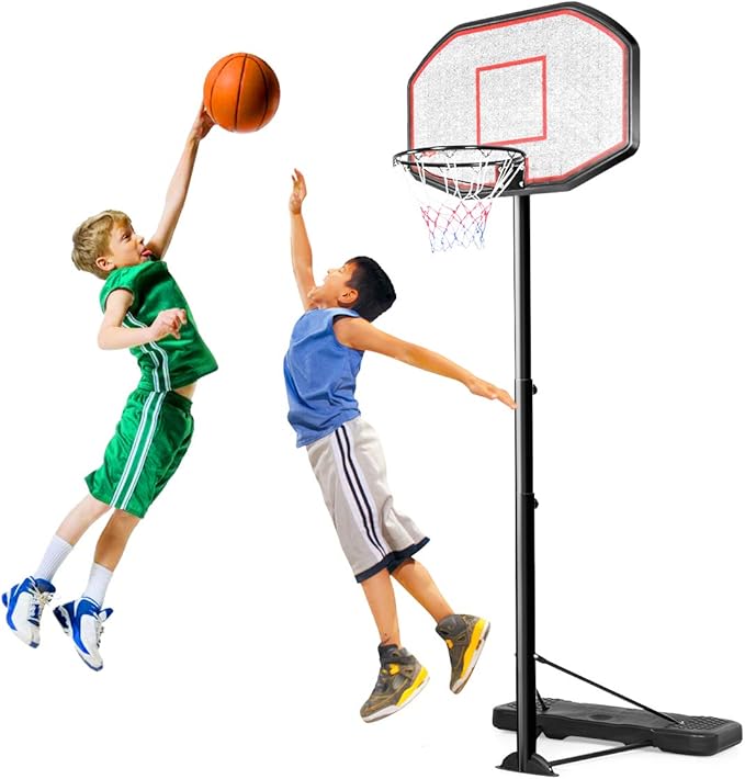 Giantex Portable Basketball Hoop 10 Ft, Adjustable Height 6.5-10 Ft, 43 Inch Backboard Basketball Goal, Suit for Court, Driveway, Garage, Indoor Outdoor Basketball Hoop for Kids, Youth, Junior