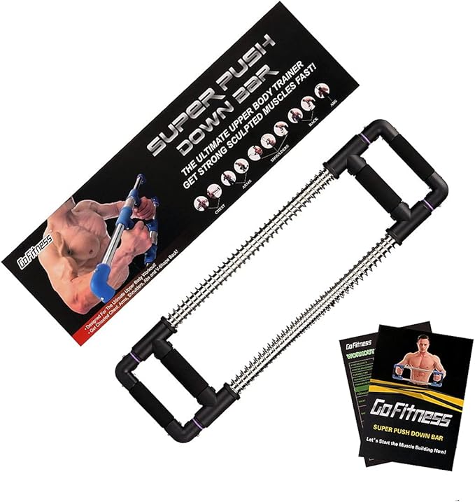 GoFitness Push Down Machine - Chest Exerciser at Home Workout Equipment, Arm Trainer - Portable Spring Resistance Exercise Gym Kit for Home, Travel or Outdoors