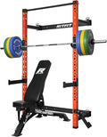 RitFit Multi-Functional Folding Squat Rack for Home Gym, 2.36'' x 2.36'' Wall Mounted Squat Rack with Attachments - Space Saving Squat Power Rack