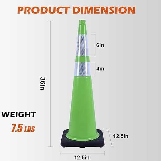 6 Pack 36" Green Traffic Control Cones – High-Visibility PVC Safety Cones with Black Base for Construction Parking Crowd Control(36 inch-6Pack)