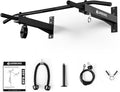 LIONSCOOL Multifunctional Wall Mounted Pull Up Bar with Pulley System, 48" and 16"/24" Multi-Grip Chin Up Bar, Cable Pulley Attachments Included, Perfect for Upper Body Workouts