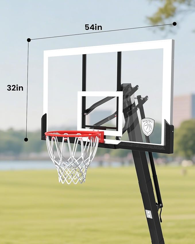 IGL Basketball Hoop Outdoor, 7.5-10 Ft Adjustable Basketball Hoop, 54 Inch Shatterproof PC Backboard Basketball Goal System, RECC Thickened Stainless Steel Square Pole