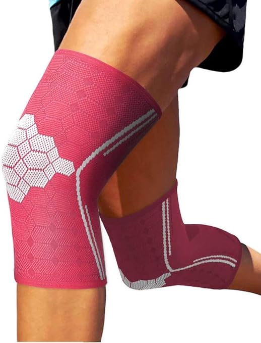 Sparthos Knee Compression Sleeves by (Pair) – Joint Protection and Support for Running, Sports, Knee Pain Relief (Flamingo Pink, Small)