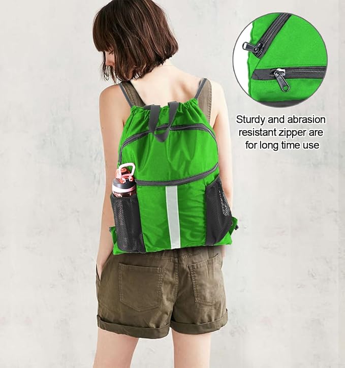 BeeGreen Drawstring Backpack Bag with Shoe Compartment, X-Large Black Gym Sports String Cinch Backpack