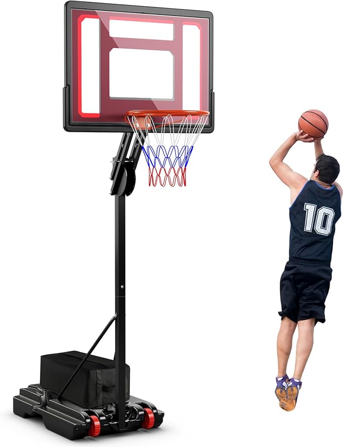 Goplus Portable Basketball Hoop Outdoor, 5FT-10FT Height Adjustable Basketball Stand System with Shatterproof Backboard, Weighted Bag, Indoor Outside Court Basketball Goal for Kids Youth
