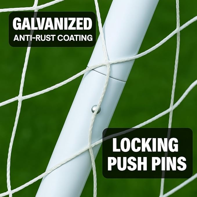 PASS Premier® 12 X 6 Ft. Youth Size Steel Soccer Goal. 2" Diameter Strongest Steel Frame w/Durable 4mm Net, Ground Stakes, Elastic Clasp & Re-Usable Ties. 12x6 Ft. Practice Aid.