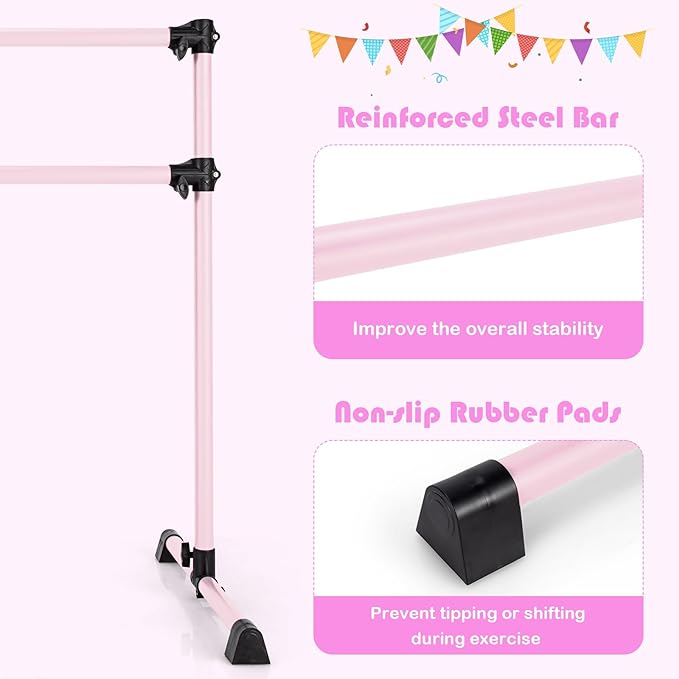 Costzon Portable Ballet Barre, 4FT Adjustable Double Freestanding Ballet Bar w/Anti-Skid Pad, Stable Base, Heavy-Duty Dancing Stretching Bar for Home, Fitness, Ballet