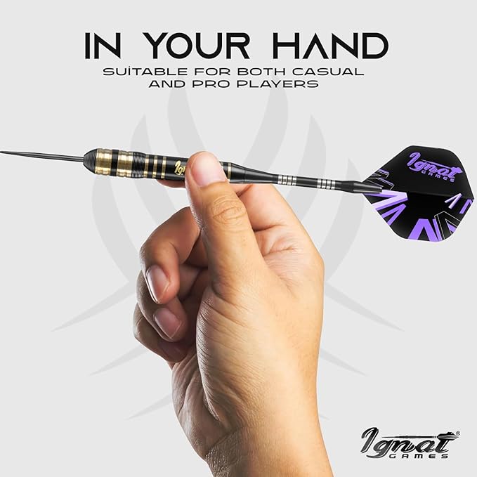IgnatGames Premium Steel Tip Darts – 3/6/12 Pack Brass Barrels with Aluminum Shafts, 16 GlideXPro Flight Set, Tool Kit & Giftable Case