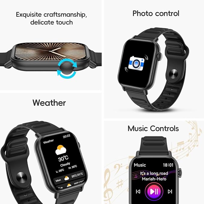 Smart Watch Sports Pedometer Fitness Tracker, Bluetooth Call Heart Rate/Blood Oxygen/Sleep Monitor, 100 Sports Modes Waterproof for iOS Android Men's Women's Smart Watch (Black)