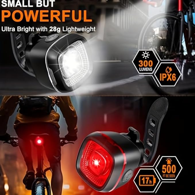 Mini Bike LightNew 5+5 Mode IPX6 Waterproof, Type-C Rechargeable, Suitable for Night Riding, with high Brightness Front and Rear,Headlight Taillight for Men Women Kids Road Mountain
