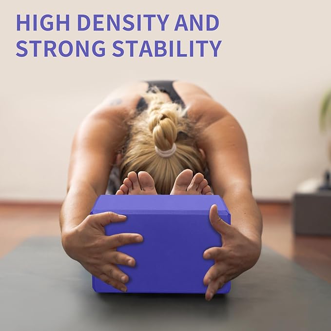 Yoga Block 2 Pack 9"x6"x3", Sturdy Yoga Foam Blocks, High Density & Non Slip Surface for Pilates & Stretching, Fitness Accessories for Stability & Balance