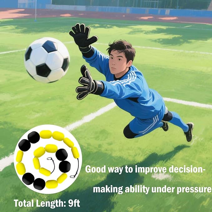 Pro GK Single Line Deflector Soccer Goalkeeper Trainer 9ft Goalkeeper Deflection Equipment Soccer Training Equipment for Reflex & Agility Training with 25 pcs Soccer Cones, 2 pcs Water Bags