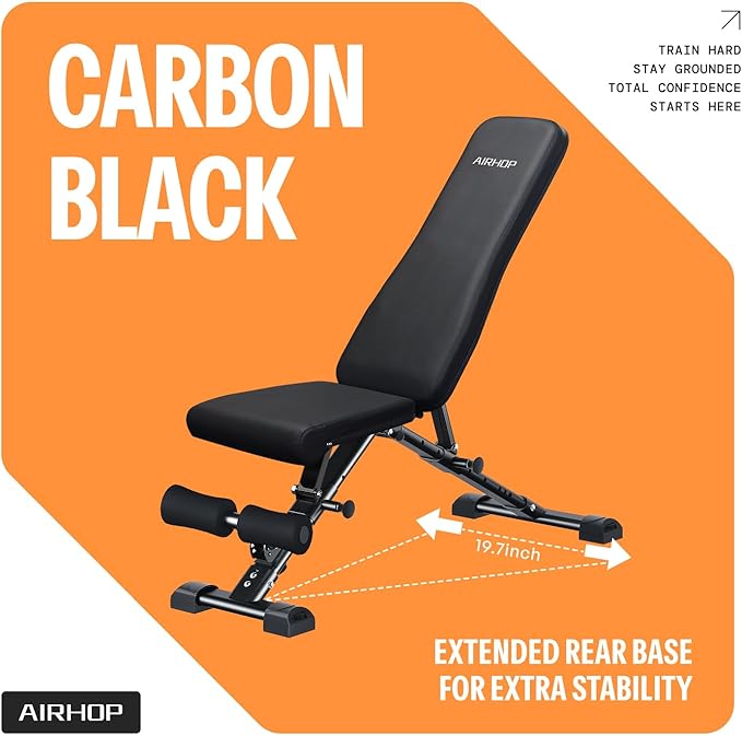 AIRHOP Upgraded Adjustable Weight Bench, Bench Press Full Body Workout, Quick Fold Space Saving, Workout Bench for Home Gym Strength Training