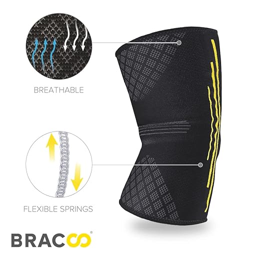 Bracoo Knee Compression Sleeves for Men and Women – Knee Support Brace for Running, Workout, Pain Relief, Meniscus Tear, Arthritis, Joint Recovery, Sports Injury, KE92