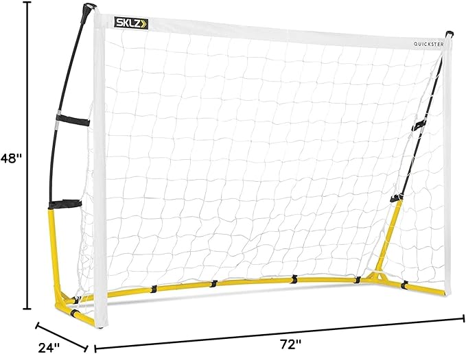 SKLZ Quickster Soccer Goal - Portable Goal for Backyard & Field - Durable Tension-Tite Frame & Heavy Gauge 2-Ply Net - Adjustable Click-Lock Poles, Metal Stakes - Carrying Case with Handle
