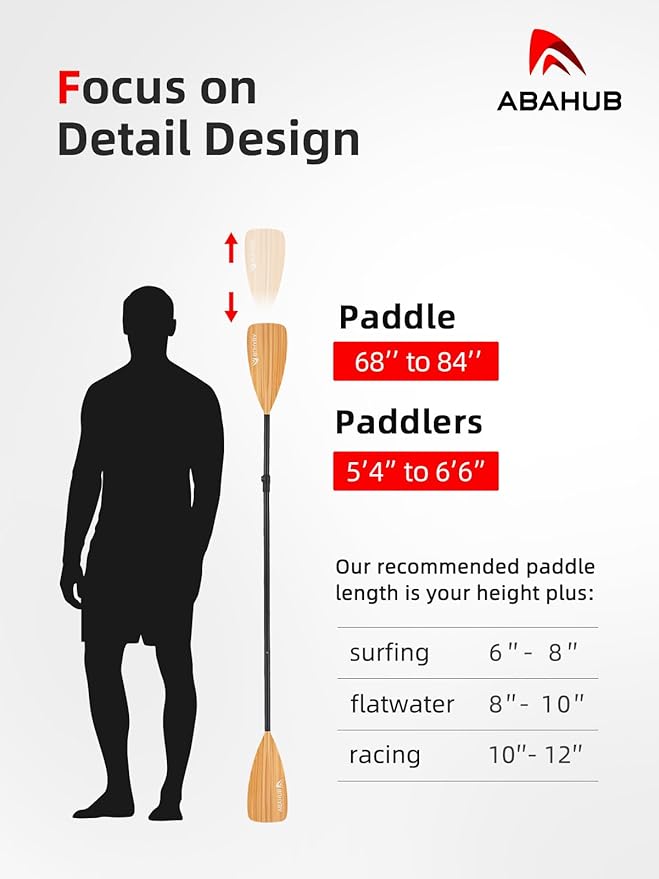 Abahub SUP Paddle - 3 Piece Adjustable Paddles - Lightweight Stand-up Paddle Oars for Paddleboard, Adjustable Aluminum Alloy Shaft 68" - 84", Black/Blue/Green/Orange/Red/Yellow Plastic Nylon Blade