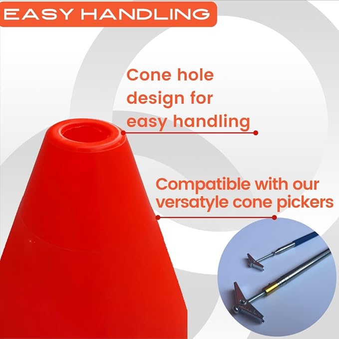 6, 9, 12, 18, 28 Inch Sports Training Traffic Cones - Durable Orange Cones for Soccer, Football, Basketball, Agility Drills, Parking, Safety, Road Use (Set of 12)