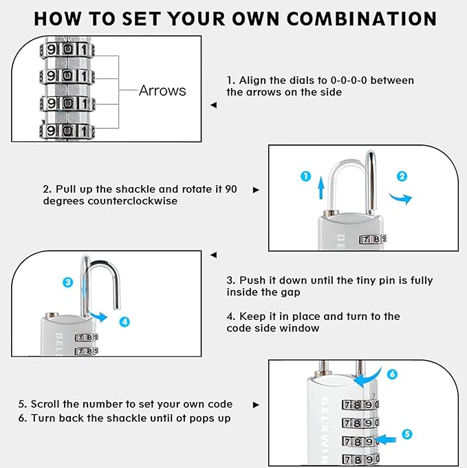 DELSWIN Small Combination Lock for Locker - 8Pack Resettable Luggage Locks for Backpack Suitcase - Gym Employee Locker Lock Combo Padlock