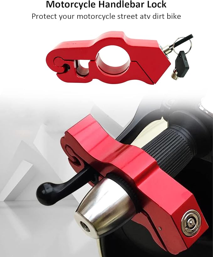 Lock Motorcycle, Heavy Duty Anti Theft Adjustable Bike Handlebar Lock with 2 Keys Protect Your Motorcycle Street ATV Red