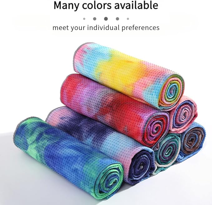 Tie-Dye Hot Yoga Towel with Non-Slip Grip Dots, Microfiber Yoga Mat Sweat Absorbent Mat Cover for Yoga, Pilates, & Workouts - 72" x 24.8", Free Carry Bag (Purple)