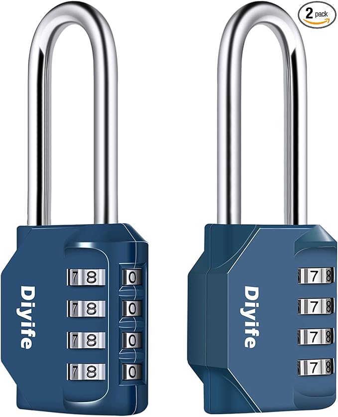 2.6in Long Combination Padlock, Waterproof 4 Digit Combination Lock, Weatherproof Metal & Galvanized Steel, Dark Blue