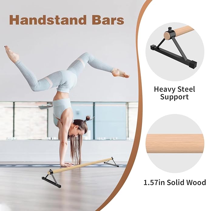 Tongmo Gymnastics Pirouette Bar for Handstands Training, Wood Pirouette Bar Handstand Floor Bars for Gymnast Training