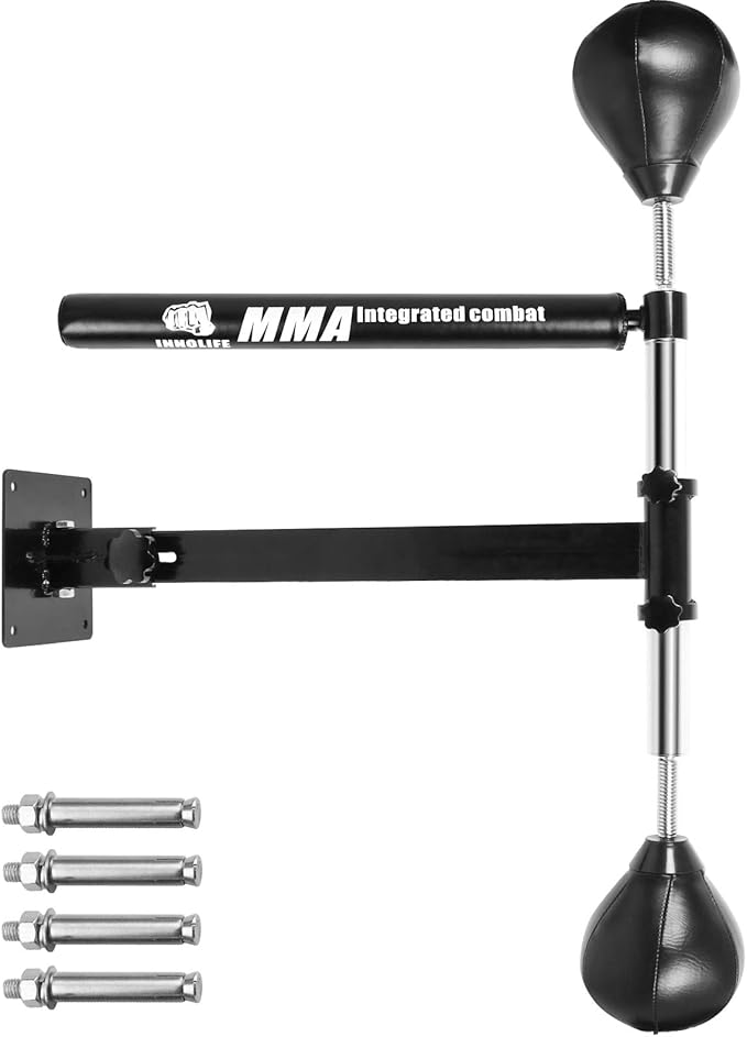 INNOLIFE Boxing Spinning Bar with 2pcs Speed Ball, Multifunction Wall Mounted MMA Speed Trainer,Folding Function Pole