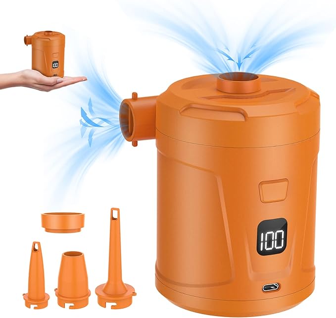 5200mAh Electric Air Pump for Inflatables, Air Mattress Pump Portable with LED Display Screen & 4 Nozzles, Inflator/Deflator Pumps for Pool, Paddle Boats, Camping, Swimming Ring