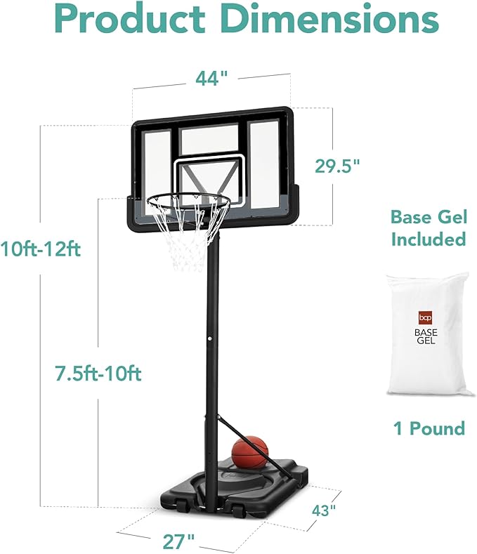 Best Choice Products 10ft Regulation Basketball Hoop, 7.5-10ft Height Adjustable Outdoor Goal w/Shock Absorbent Rim, Base Gel, 2 Wheels